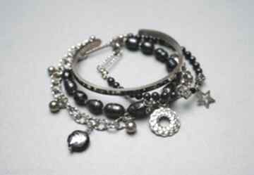 Zestaw bransoletek perły granatowe - szlachetna kolekcja ki ka pracownia, komplet naturalne