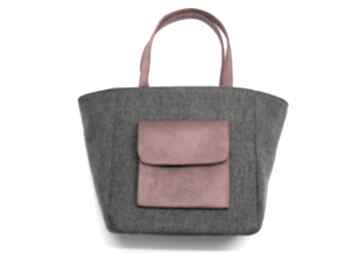 Shopper bag - tkanina dark grey i czerwony na ramię torebki niezwykle elegancka, nowoczesna