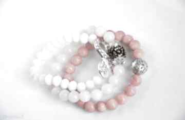 Bracelet by sis: jasno różowe kamienie półszlachetne z przekładką, marmur, liliowego, nowość