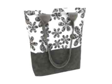 Shopper bag "brązowe kwiaty" na ramię artmanual torba, lato, skóra, duża, pojemna
