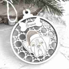 Bombka z imieniem i podobizną psa dekoracje świąteczne biala konwalia