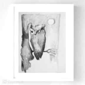 akwarela formatu 18x24 cm paulina lebida sowa, noc, abstrakcja, księzyc, drzewo