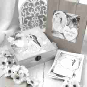 Zestaw prezentowy na ślub: pudełko, karteczka personalizowana, torebka justyna art