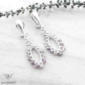 Rubinowo różowe - klipsy jewelsbykt srebrna biżuteria - geometryczny wzór, kamienie naturalne