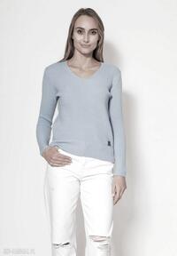 Cienki i ciepły sweter w serek - swe243 błękit mkm swetry, damski jasnoniebieski z długim