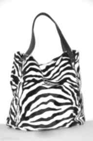 Torba tote XXL - zebra na ramię pracownia 166, plusz, skóra