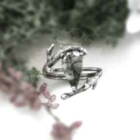 Srebrny pierścionek gałązka z agatem mszystym artymateria, leśny, agat mszysty