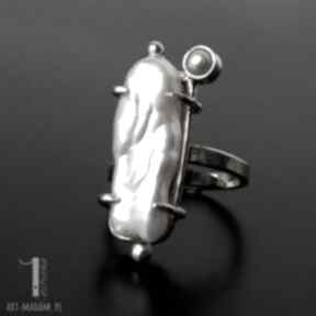 Mist srebrny z miechunka pierścionek, regulowany, perła, biwa, srebro, prezent