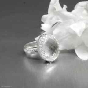 Szlifowany kwarc - pierścionek "acaila" branicka art srebrny, kryształ górski, jasne srebro