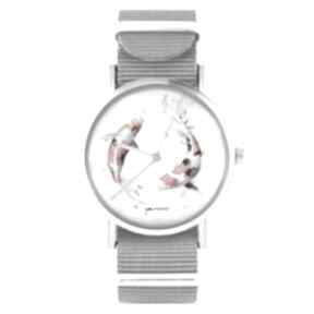 Zegarek - karpie koi szary, nylonowy zegarki yenoo zegarek