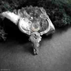 Księżycowa czaszka byka - naszyjnik srebrny wisiorki artymateria, z rogami, mroczny