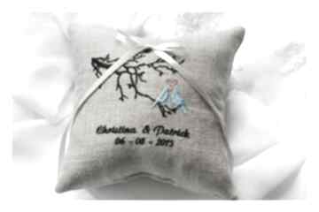 Haftowana na obrączki, personalizowana hr107 ślub tulito poduszka, lovebirds, prezent