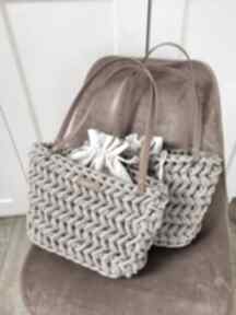 Torba koszyk " picnic bag" - kolor beż, piaskowy torebki babemi love kosz, szydełkowa