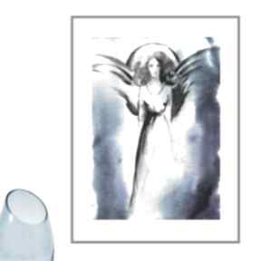 "anioł nr2" z cyklu "anioły w błękitach" - ręcznie makowana akwarela 30cm x 21cm ajan art