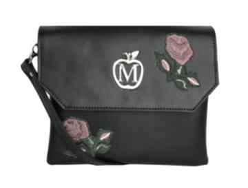 Manzana listonoszka z naszywkami czarna róże na ramię torebki, damska, kwiaty