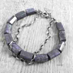 Lapis lazuli - surowa bransoletka 419 irart, srebro oksydowane
