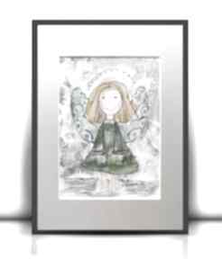 Aniołek obrazek ręcznie malowany, rysunek z aniołkiem, dla dziecka annasko - pokój