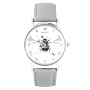 Zegarek - bee natural skórzany, szary zegarki yenoo, pszczoła, trzmiel, grafika