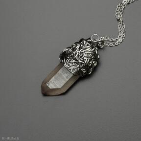 Wisiorek, talizman, amulet, wire wrapping kryształ górski surowy agata rozanska