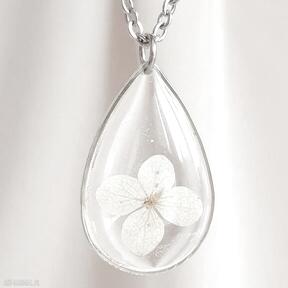 Srebrny naszyjnik z prawdziwym kwiatem hortensja