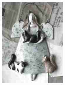 Aniołek z 3 kotami II ceramika wylęgarnia pomysłów, anioł, kot