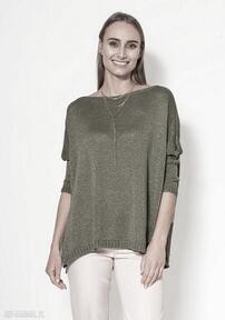 Oversize'owy sweterek - swe040 zielony mkm swetry sweter, oversize bordowy damski