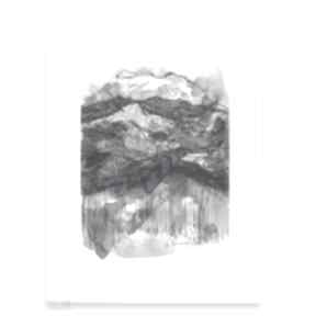 Czarno biały rysunek z górami, pejzaż górski, obrazek, szkic, grafika annasko nowoczesne