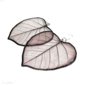 Kolczyki prawdziwe liście bordowe wzór herbarium jewelry z liści, z żywicy