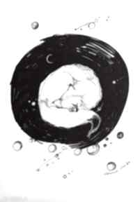 "kosmiczny sen lisa" rysunek piórkiem artystki adriany laube art lis, kosmos, śpiący, planety