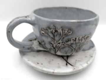 Mini komplet "błękitno kwiatowo" 2 ceramika eva art rękodzieło, filiżanka z gliny, do kawy