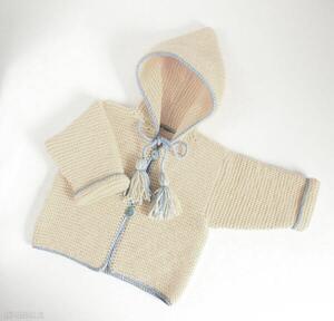 Sweterek dla dziecka sweter na drutach z kapturem handmade bee