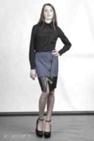 sp103 niebieski spódnice lanti urban fashion skosy, kontrast, asymetria, skóra, zamek
