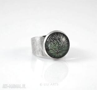 Pierścionek - sosna lili arts, pierścień, grafika, natura, szkiełko
