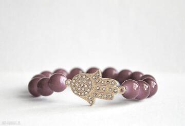 Wiśniowe z ręką, bracelet by sis hamsa, korale, bordo, nowość, prezent