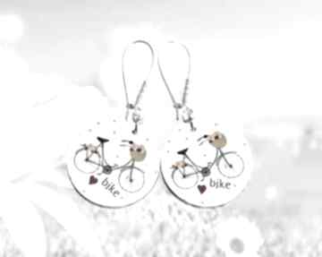 Kolczyki wiszące koła - retro bike gala vena, grafika, rower, styl, oryginalne