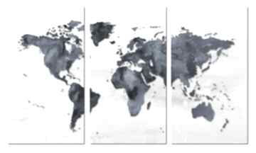 Obraz mapa świata granatowa tryptyk - 120x70cm na płótnie ale obrazy, granat