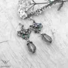 Dymne krople z malachitem - kolczyki jewelsbykt srebrne, romantyczne, retro, kamienie