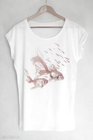 biała XS s gabriela krawczyk koszulka, t-shirt, oversize, ryby, nadruk, bawełna