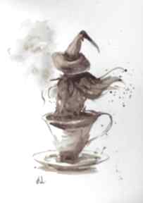 przy kawie" obraz namalowany artystki laube adriana art kawa, wiedźma, czary magia