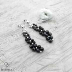 Splecione czernie - kolczyki jewelsbykt srebrne, klasyczne, kobiece, plecione, kamienie