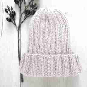 Gruba czapka pastelowy róż modna handmade beanie zimowa narty