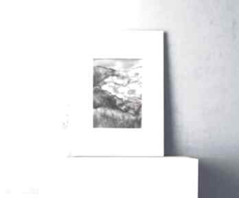 Biało czarny rysunek z widokiem górskim, górami, górski szkic n9,grafika annasko minimalizm