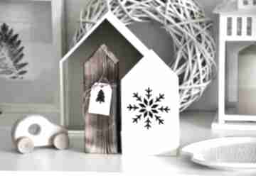 Domki domek drewniany gwiazda śnieżynka choinka dekoracje świąteczne wooden