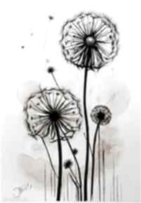 Dmuchawce, akwarela A4 joannatkrol kwiaty, abstrakcja, dmuchawiec