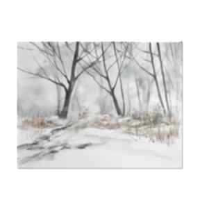 Pejzaż zimowy 10, aleksandrab akwarela, obraz, autorski, malowany ręcznie, las