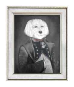 Obraz olejny maltańczyk napoleon portret psa na płótnie 50x70 cm grot aga psa - do salonu