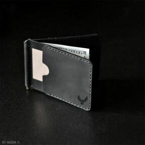 Portfel na karty z klipsem banknoty skórzany czarny ręcznie robiony luniko leather goods