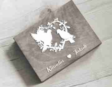 Drewniane pudełko na obrączki - serce z gołąbkami ślub biala konwalia - eko, drewno