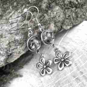z kwiatowym motywem k488 herbarium jewelry fioletowe kolczyki, dziewczęce z kwiatami, kwiatowe
