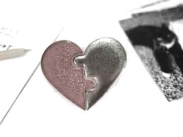 Ceramiczny magnes serce - dwie połówki ceramika fingersart, boho styl, na prezent, szczęście